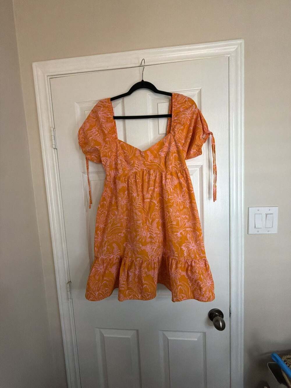 Lush Orange Floral Ruffle Sleeve Midi Dress Size L